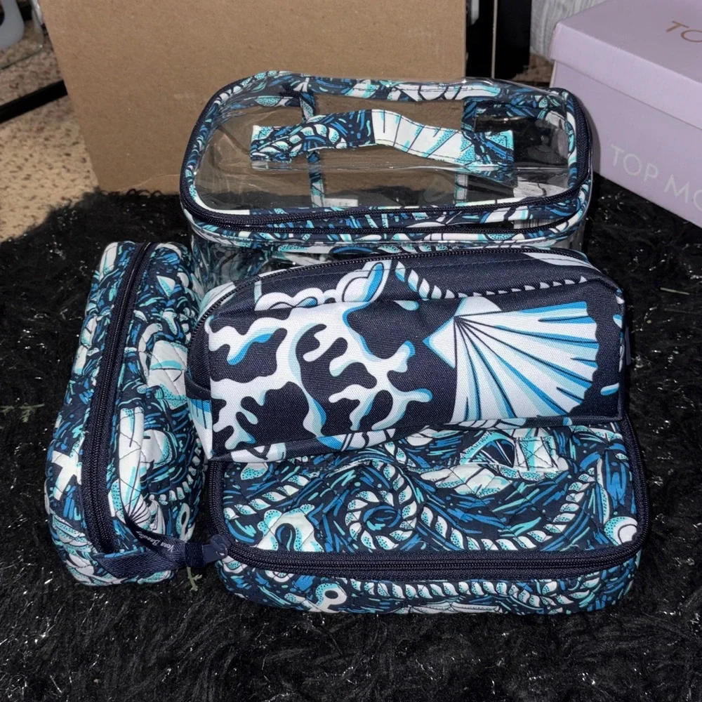 Vera Bradley Navy & Teal Floral 4 pc cosmetic Pouch Set. NWT - Picture 6 of 10